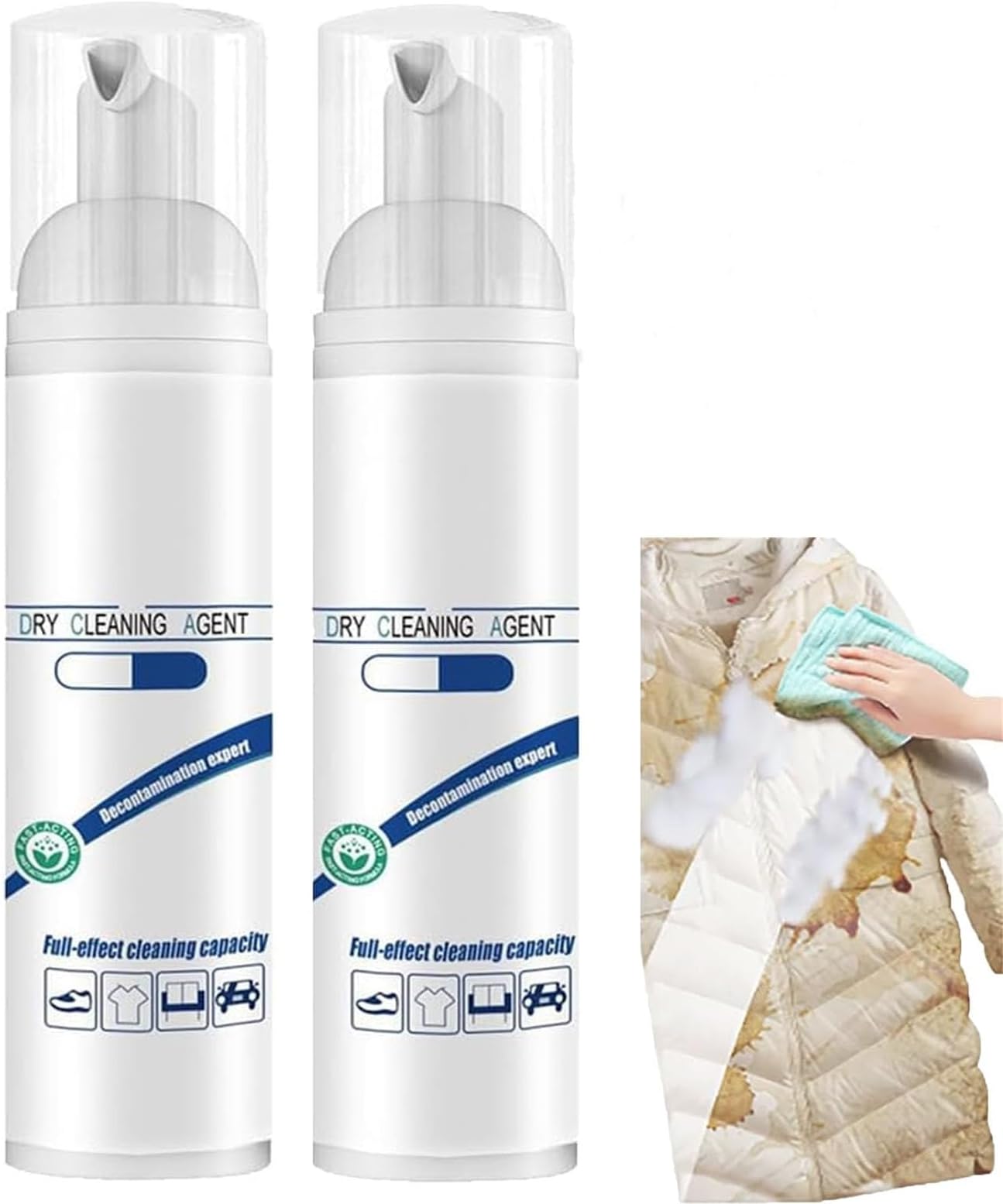 2 Pcs Multi-functional Fabric Dry Cleaning Foam Sprayer, Leave-In Dry Foam Cleaners for Fabric Cloths down Jacket Sofa, Stain Remover-Break Down Stubborn Stains Odors