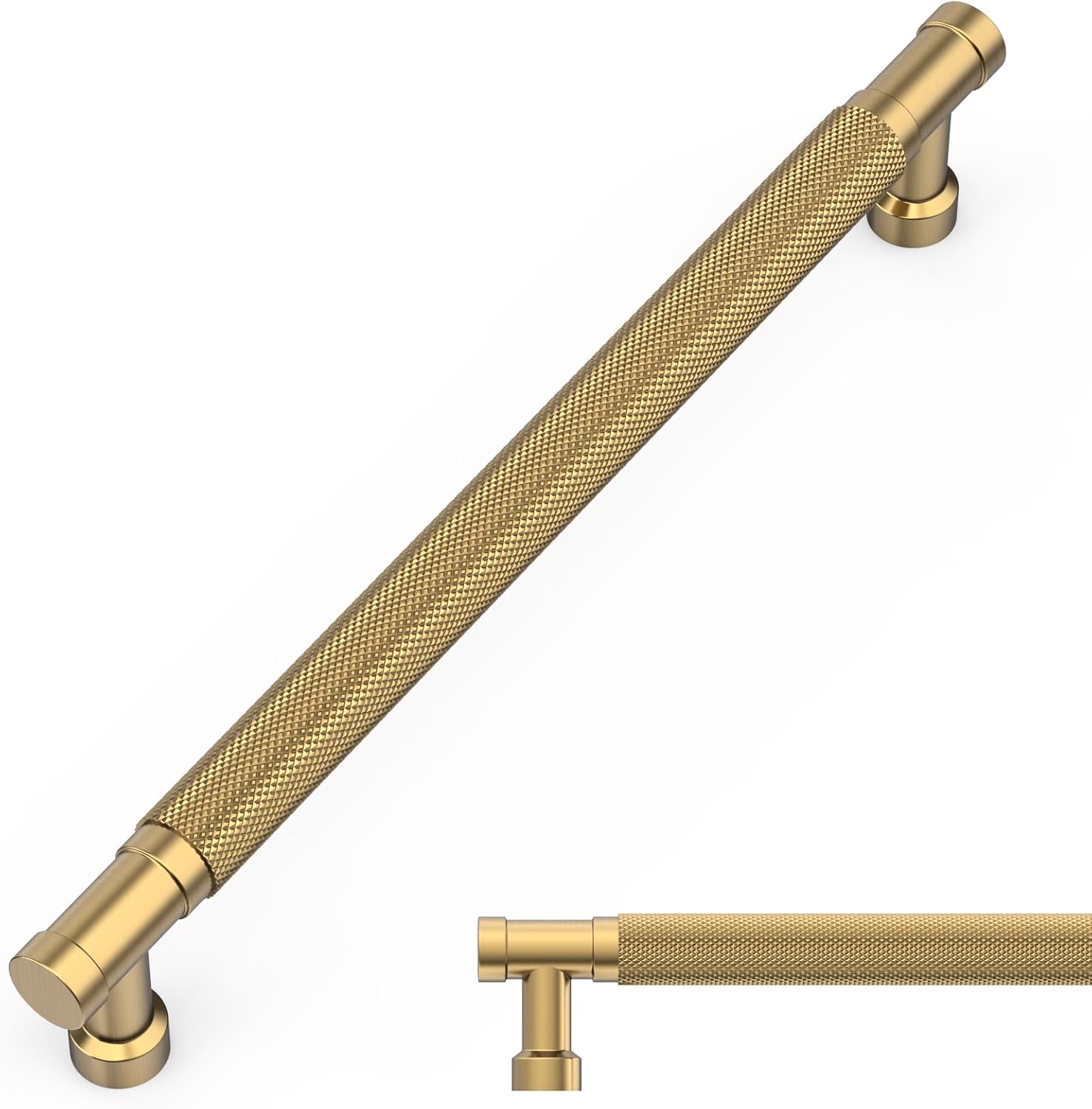 Amerdeco 10 Pack Champagne Bronze Knurled Cabinet Pulls 7.5 Inch(192MM) Hole Centers Kitchen Cabinet Handles for Drawer, Cupboard and Wardrobe ZH0036