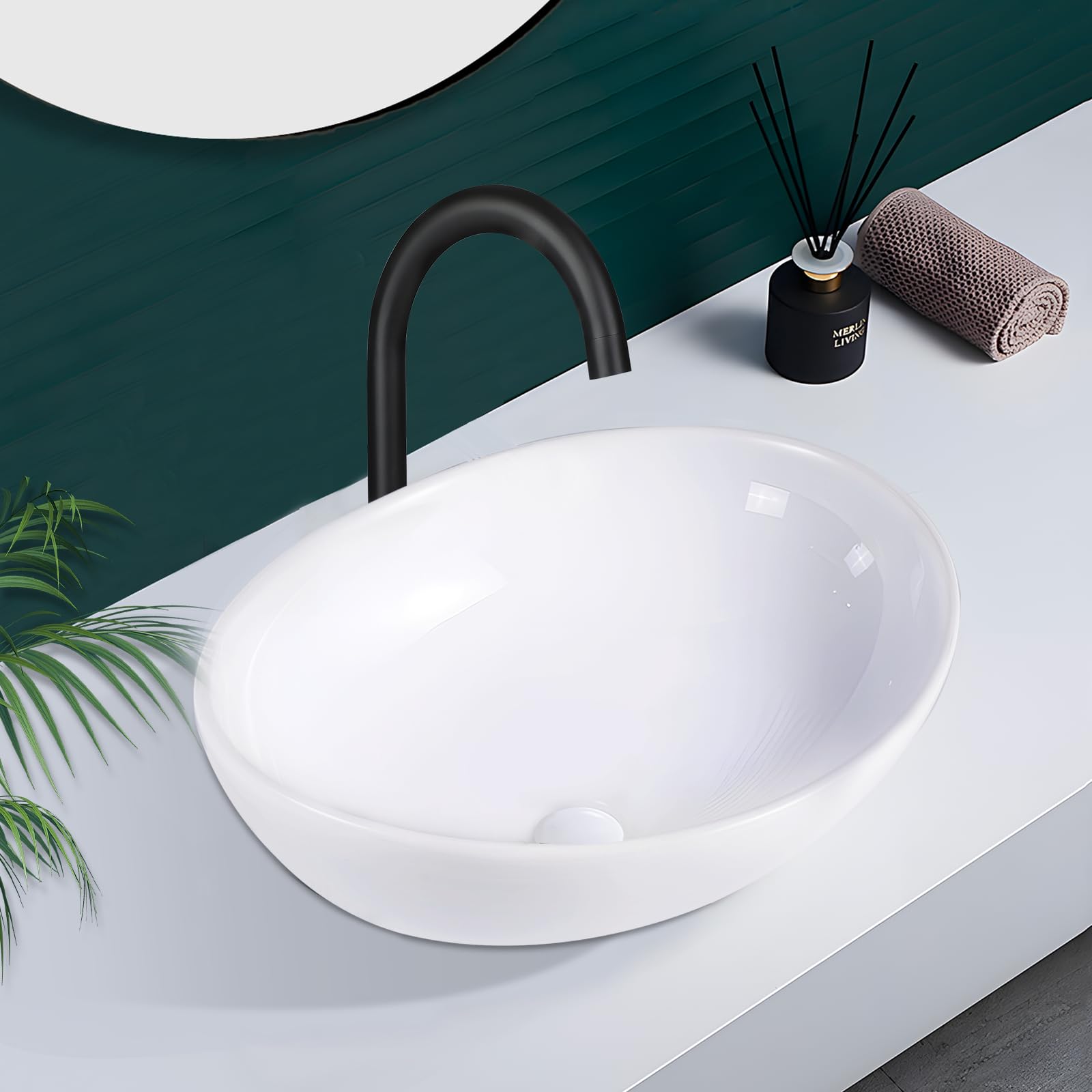 Lavabo para baño encimera - Cuadrado sobre encimera Blanco pequeño | suspendido con efecto loto