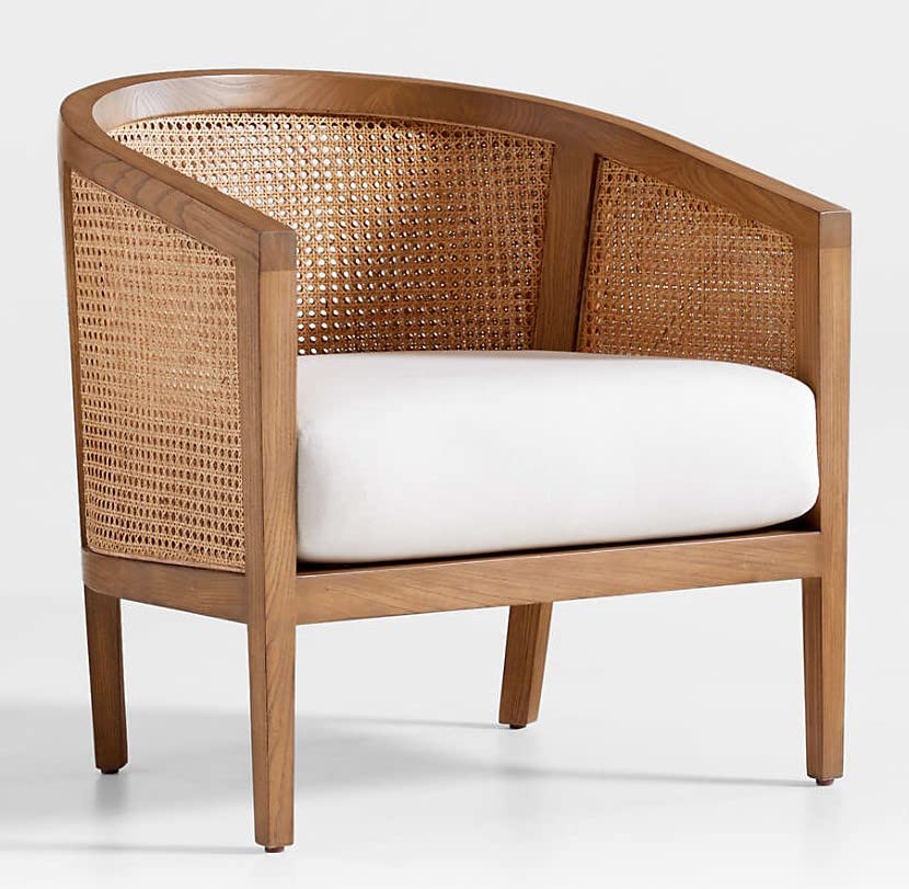 Image of LSGF Luxury Design Traditional Ankaraz Lounge Chair Arm Chair With Natural Woven Rattan Caning Single Sofa Chair Sofa Set For Small Apartments, Living Room or Bedroom (1 Chair, Off-White)
