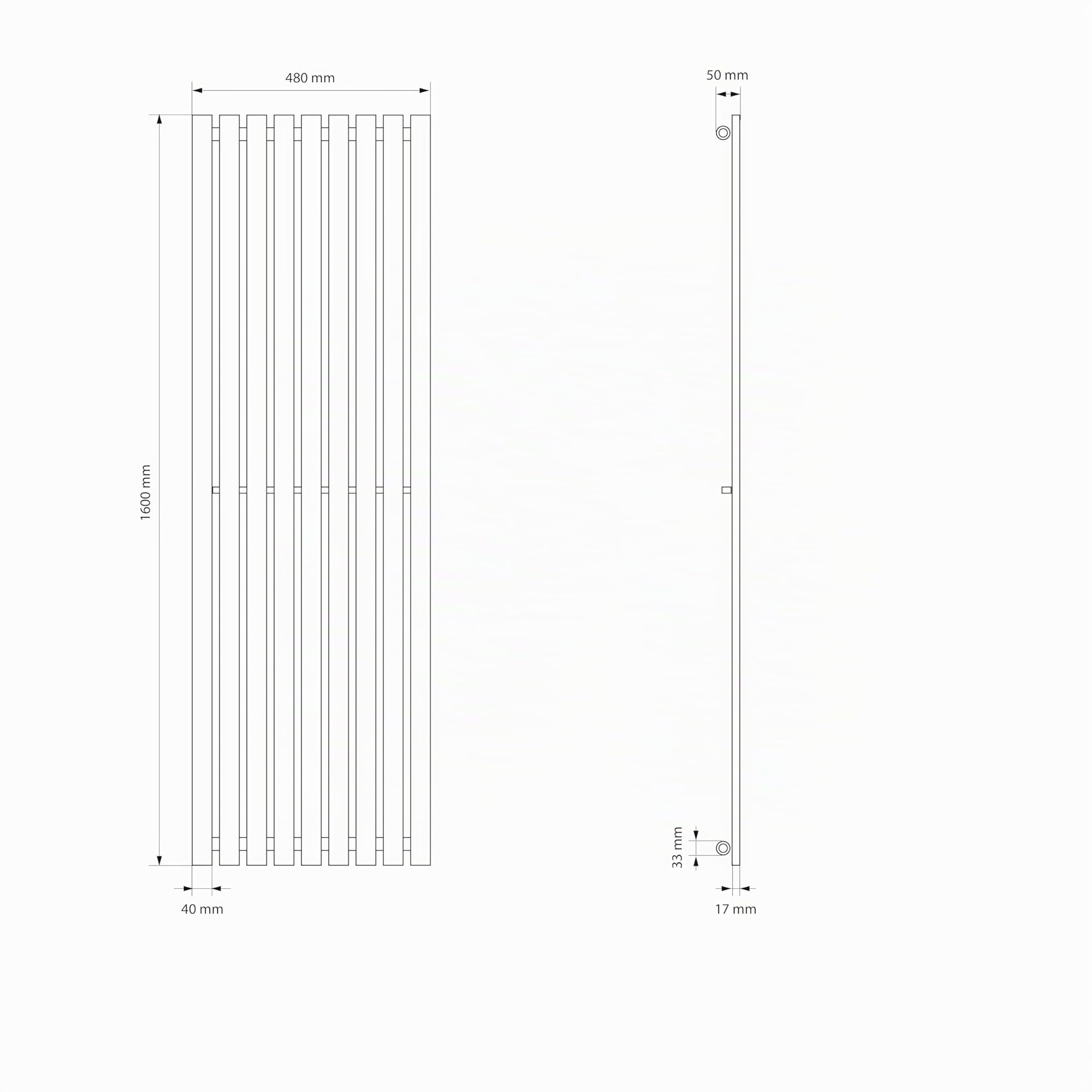 ECD Germany Radiatore Termosifone Termoarredo Scaldasalviette Stella Verticale Piatto - 480 x 1600 mm - Antracite - Radiatore Scaldasalviette Asciugamani da bagno Verticale Piatto 480x1600 mm