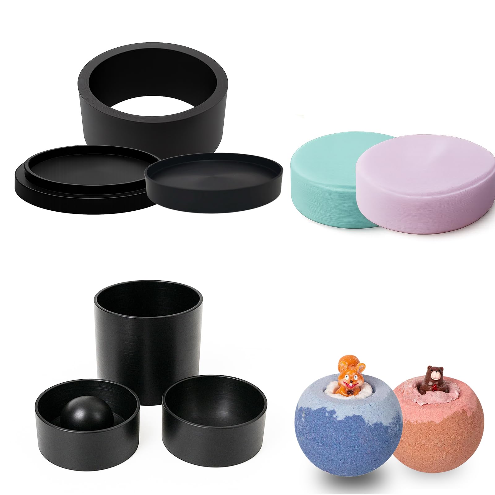 2-Pack Black Mold Sets Concave Sphere and Round Flat Soap，DIY for Surprise Bath Bomb Ball，Shampoo Bars, Shower Steamers，Soap，Easy Release Molds
