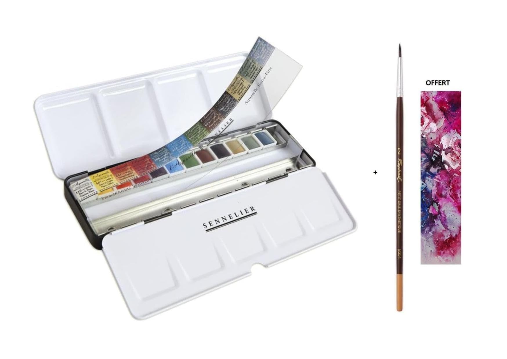 Sennelier Scatola di Pittura Acquarello Extra-Fine Set Ondine di Peretti .12 Mezzo Benne + Pennello e 1 carta