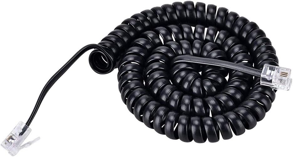 Telephone Handset Cord 10 Foot (Stretch Length) RJ9 4P4C Phone Cord for Landline Coiled Phone Cable Curly Telephone Wire, Coiled Length 1.2 to 10 Foot, Black