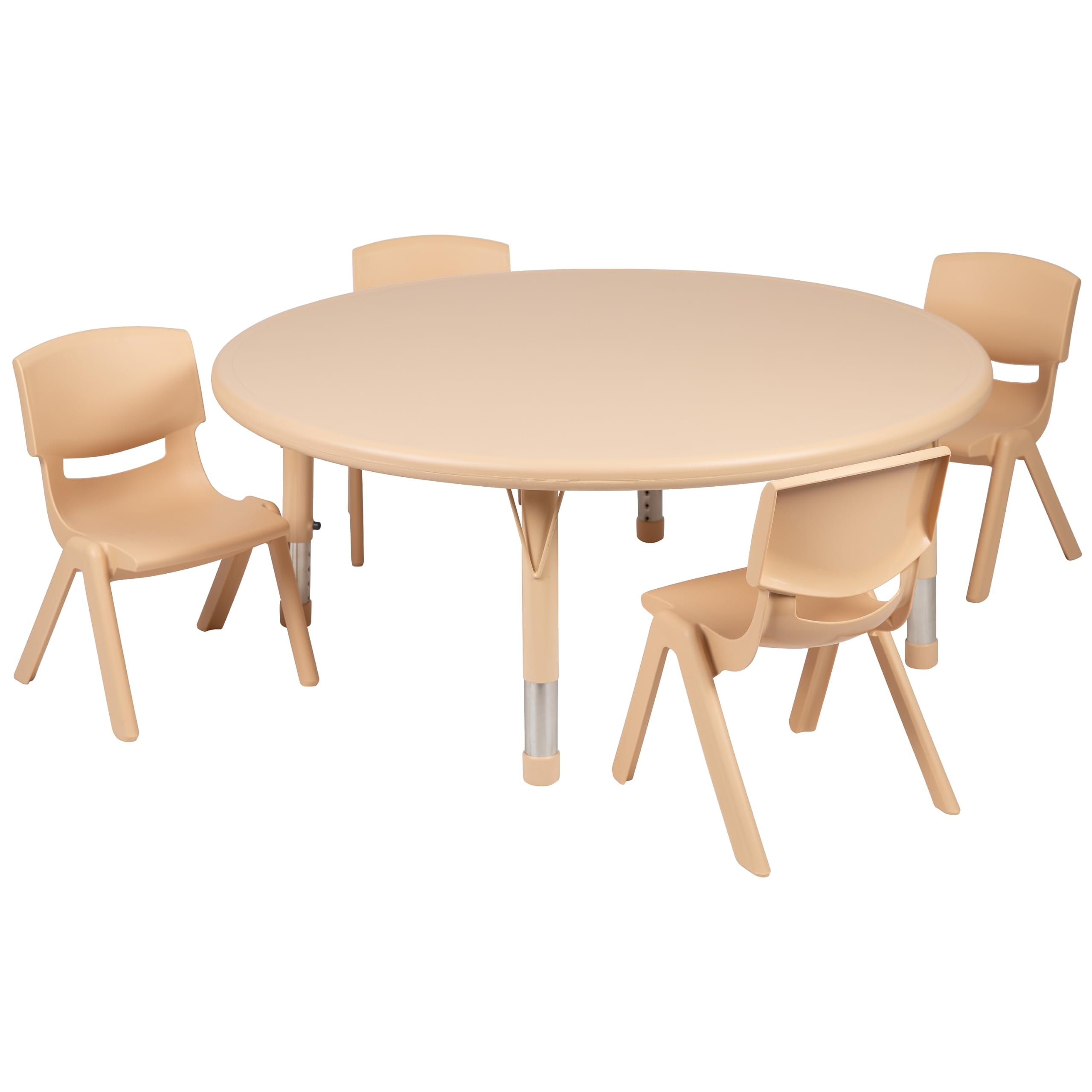 Flash Furniture Emmy 45" Round Natural Plastic Height Adjustable Activity Table Set with 4 Chairs