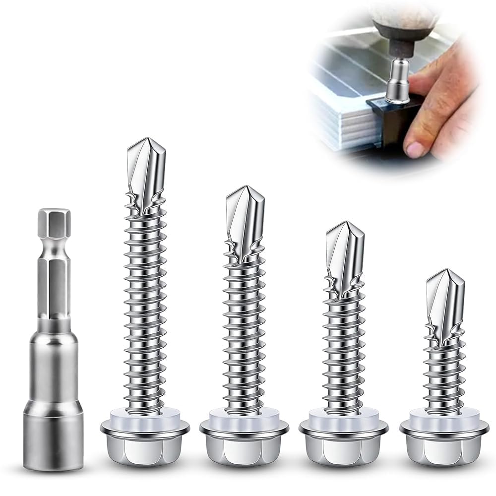 sturiz 180pcs 410 Stainless Steel Self Tapping Screws Metal Bolts M4.8 Self Drilling Screws for Metal Hex Head Screws with Gasket with Socket for Metal Wood Pvc Plasterboard(M4.8x16 19 32 50mm）