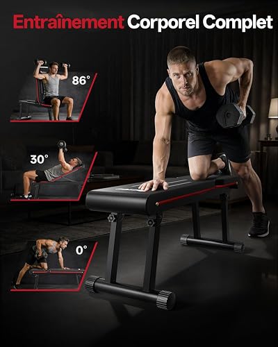 PASYOU Banc Musculation Pliable, Banc Muscu Plat et Inclinable Multi-Niveaux avec 300KG de Capacité de Charge, Réglable Banc de Musculation pour Salle de Sport à Domicile Double Cadre. - 7