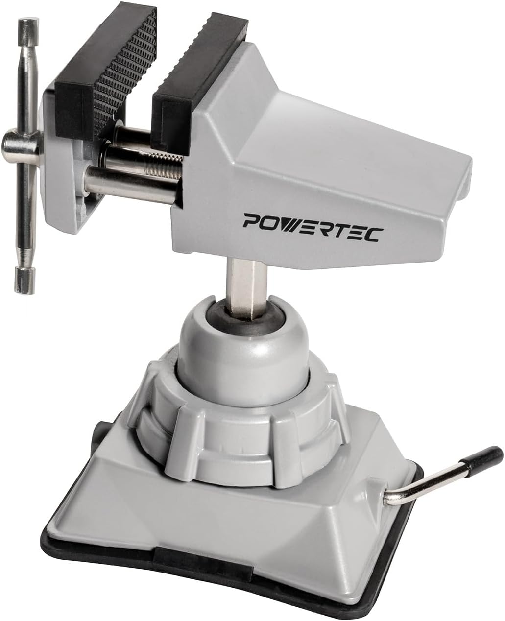POWERTEC Vacuum Base Vise, 2 Inch Jaw Portable Table Suction Clamp with 360° Swivel Head for DIY Projects, Woodworking, Model Building, Soldering, and Crafts (71016)
