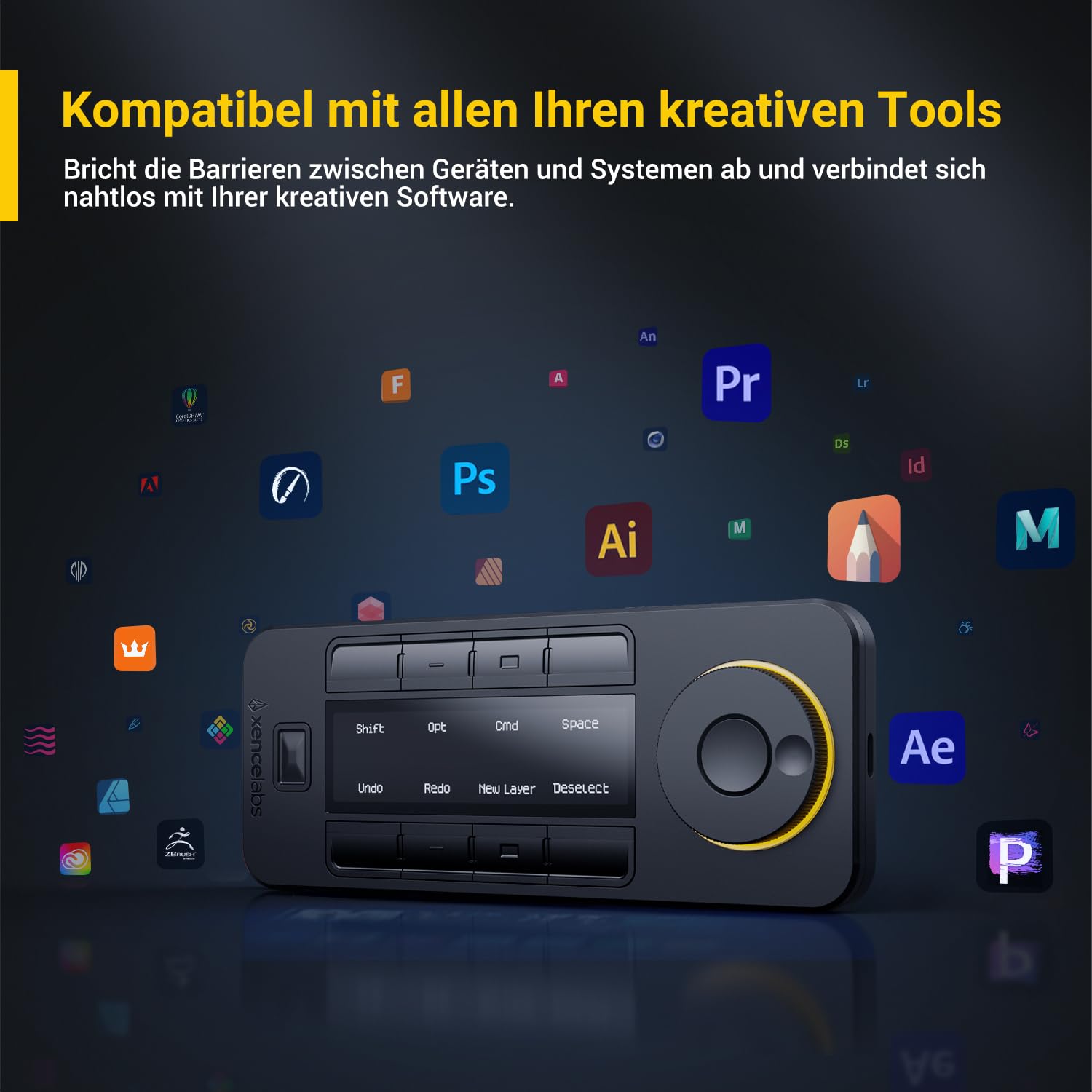 Xencelabs Quick Keys für Grafiktablett Zeichentablets Fernbedienung mit OLED-Display Programmierbares Tastaturfeld Anpassbare Shortcut-Tasten programmierbare Tastatur für Grafiktablets PC Laptop