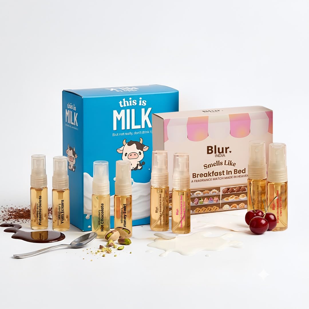 Blur India This is Milk Perfume & Breakfast in Bed Perfume Discovery Set (Pack of 8) – Mini Perfumes | Dessert Inspired Creamy & Cozy Fragrance | Travel Friendly-image-7