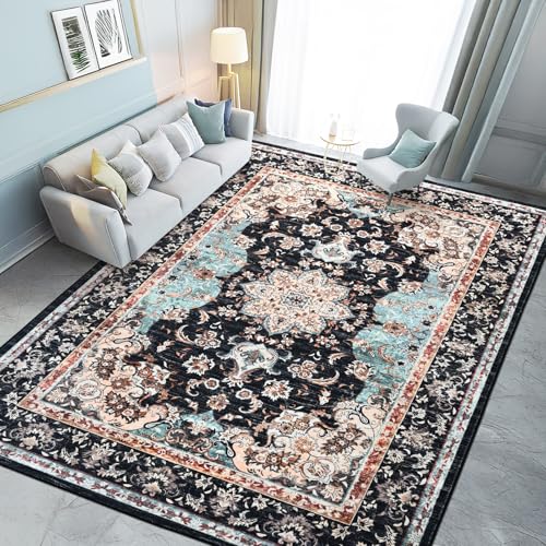 Blivonta 5x7 Rug for High Traffic Areas - Machine Washable Pet Friendly Carpet