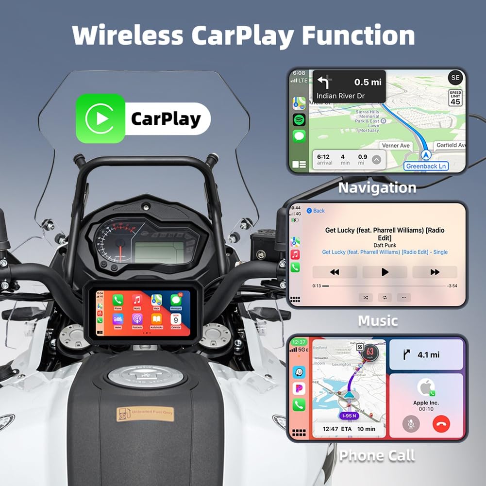 Tableau de Bord de Moto Numérique de 6,25 Pouces Portable de 6,25 Pouces Navigation de Moto IPS Carplay & Android Auto Diguct Dashboard Antift Vol Affichage de Navigation Amovible Écran