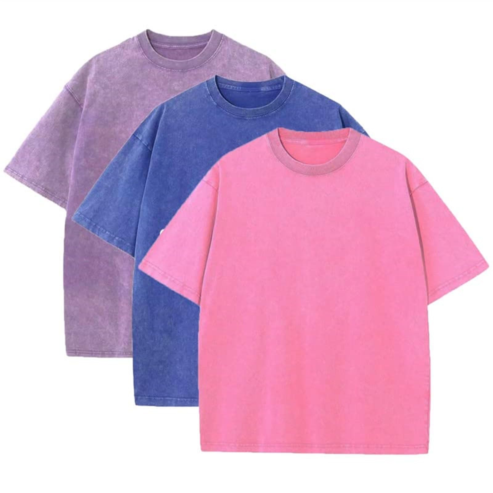 Confezione da 3 magliette da uomo in cotone, a maniche corte, basic da uomo, tinta unita, oversize, estive, streetwear top, lavate, vintage, girocollo, taglie forti