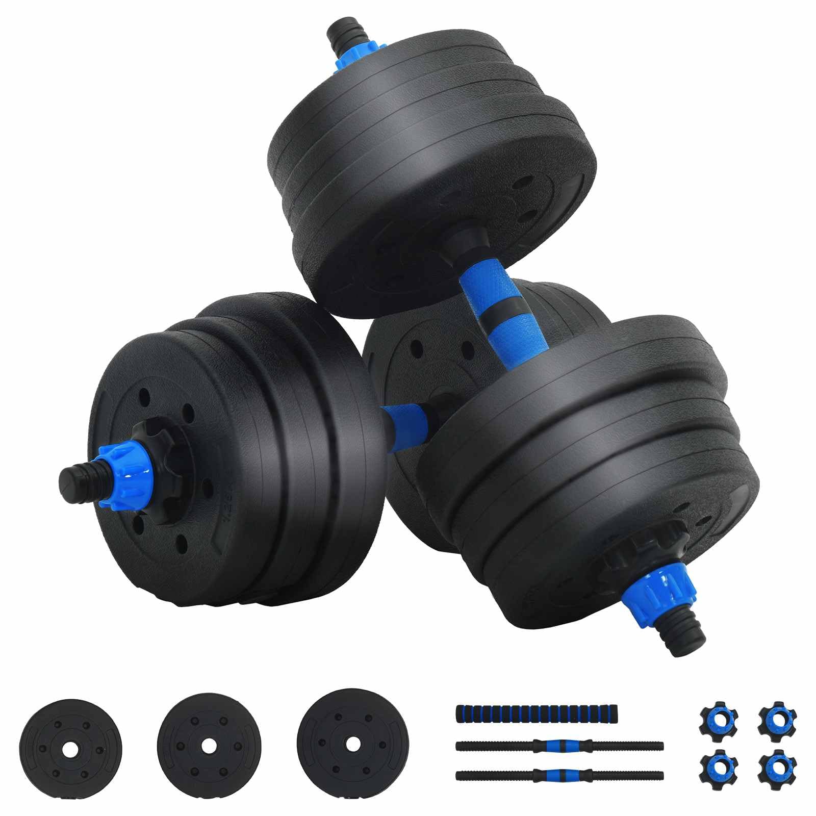 vidaXL Set Manubri e Bilanciere 2-in-1 20 kg Nero e Blu, Attrezzatura da casa, manubri Regolabili, Pesi per Allenamento, Fitness Indoor, Strumenti e Attrezzi salvaspazio