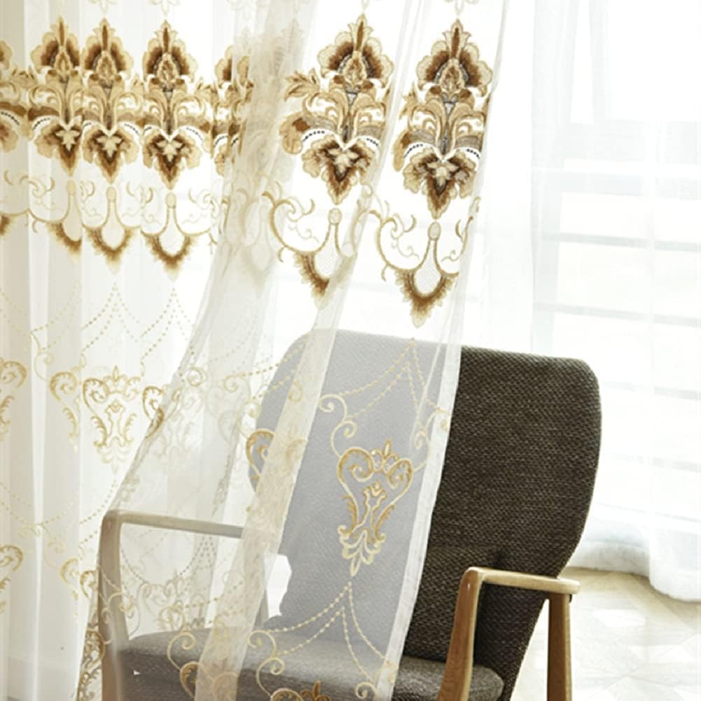 Luxury European Transparents Panel Sheer Curtains Rod Pocket Gauze Drape for Living Kids Nursery Room Bedroom with Pattern Embroidered Design
