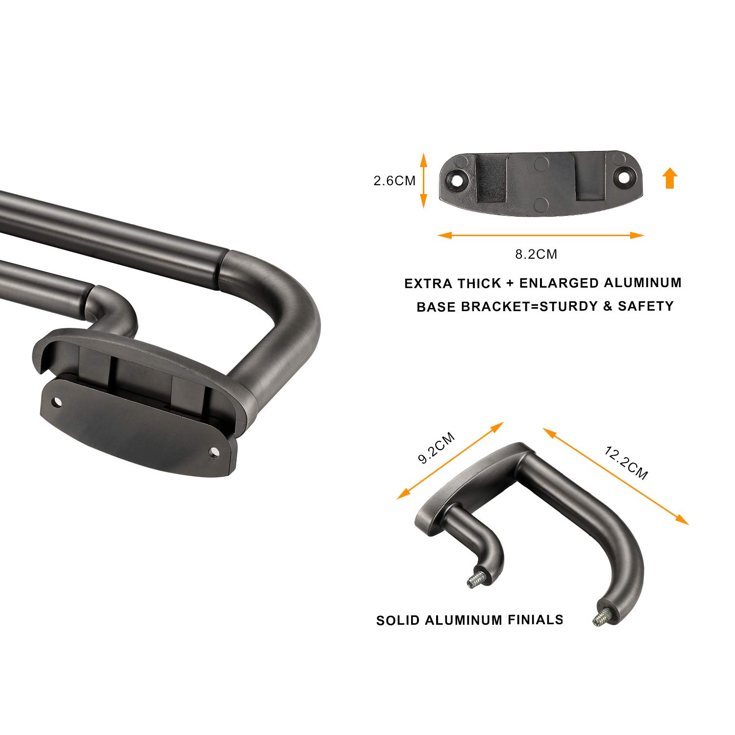 Doppelte Gardinenstangen, matt, gebürstet, grau, Raumverdunkelung, Gardinenstange, 71,1-121,9 cm, verstellbar 1,9 cm vorne und 1,6 cm hinten, hochwertige Metall-Fenstervorhangstange, Wickeldesign