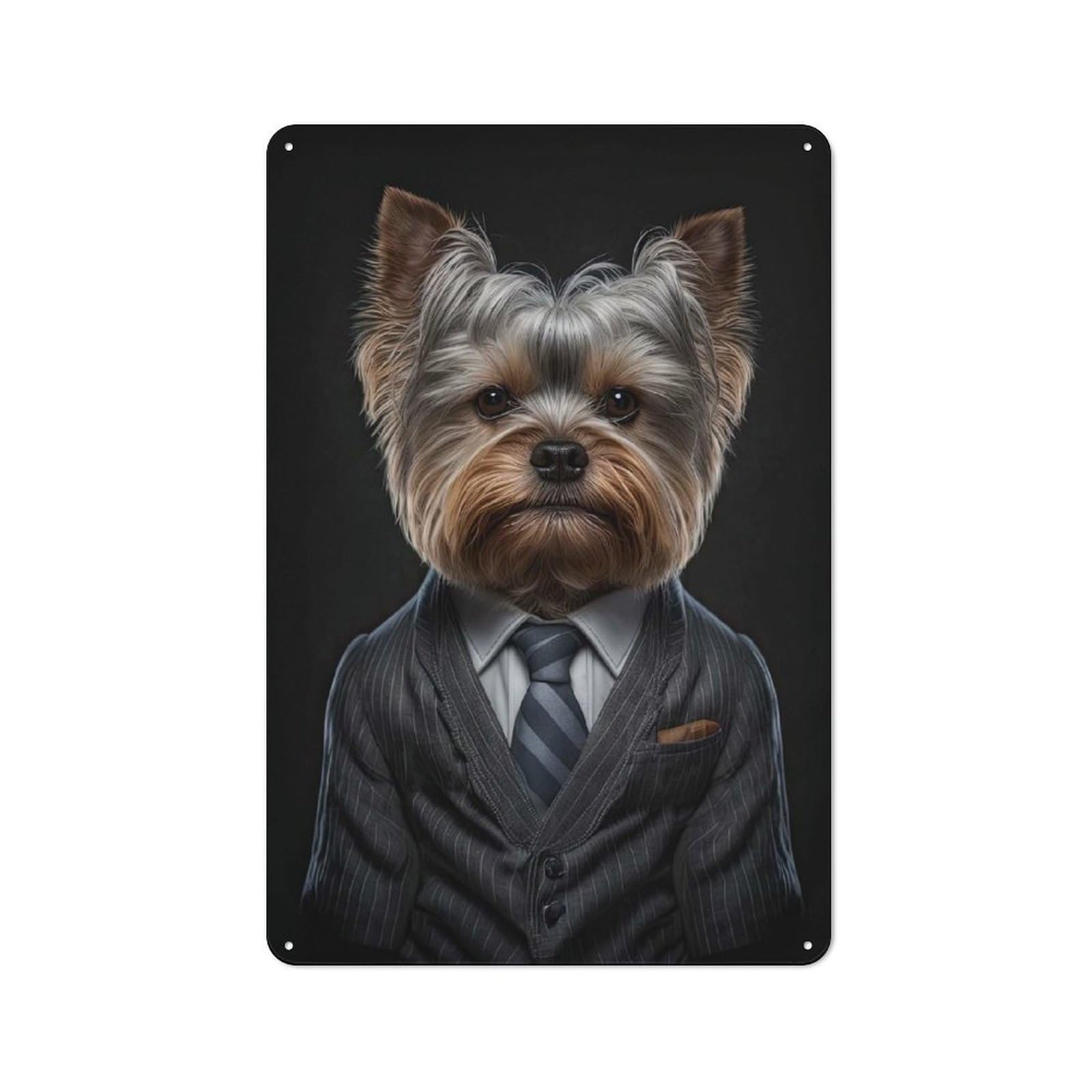 Junmoney Men's Style-14 Yorkshire Terrier Suit Rustic Metal Wall Decor 30X20cm, Decorative Tin Sign For Farmhouse Kitchen, Pantry Or Dining Area