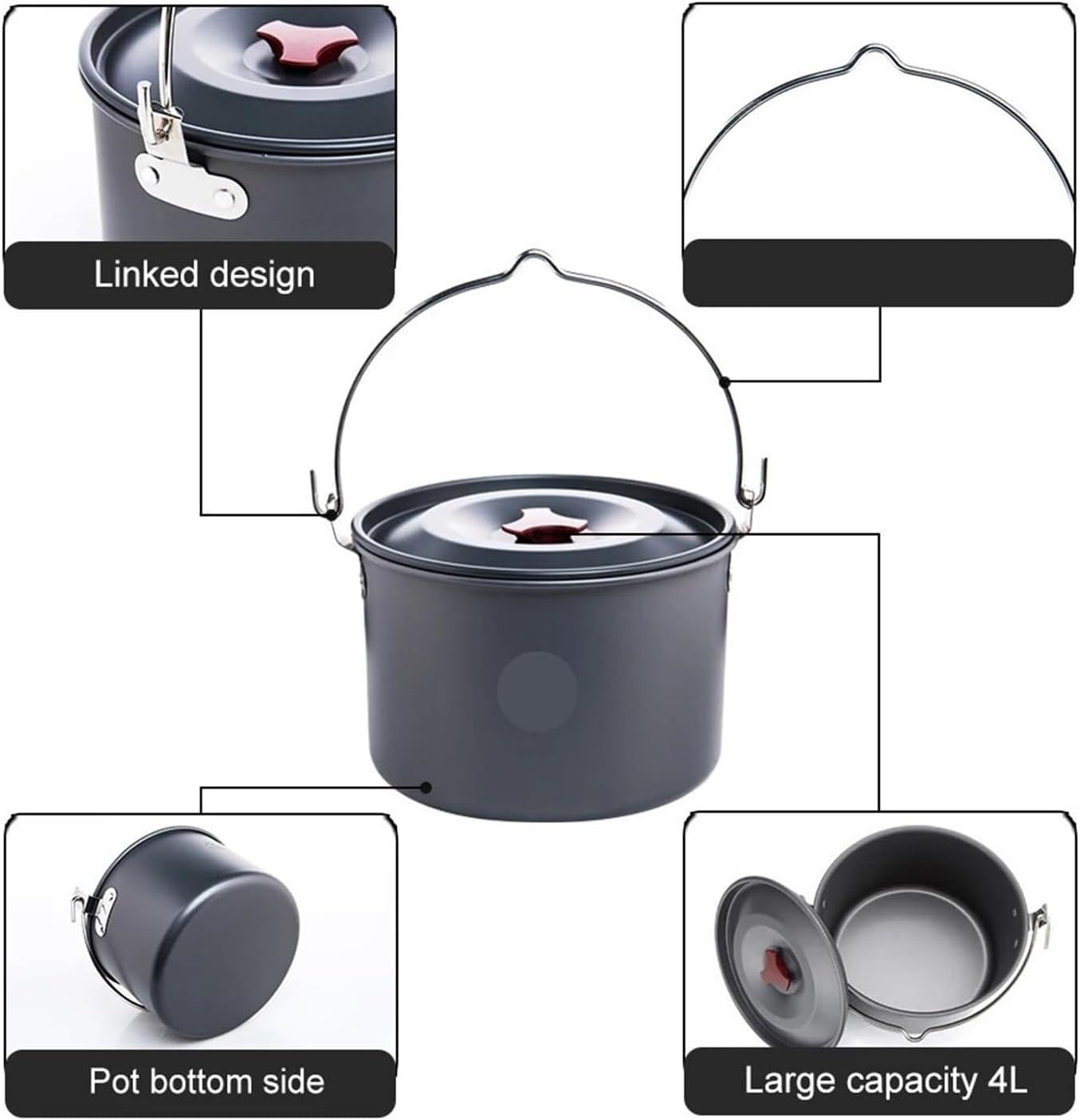 Compatible for Widesea 4L Camping Hanging Pot Cookware Outdoor Bowler Tableware 4-6 Persons Picnic Cooking Tourism Fishing Kitchen Equipment