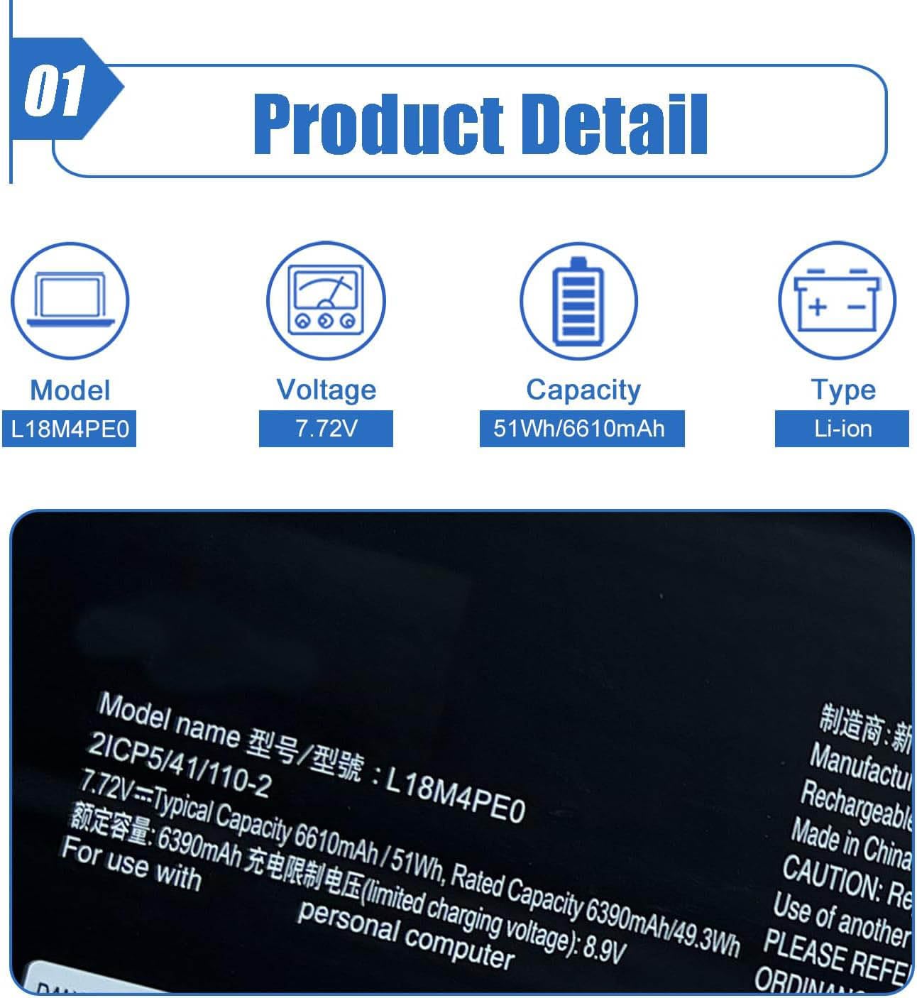 Amazon.com: Dentsing L18M4PE0 7.72V 51W/6610mAh Laptop Battery