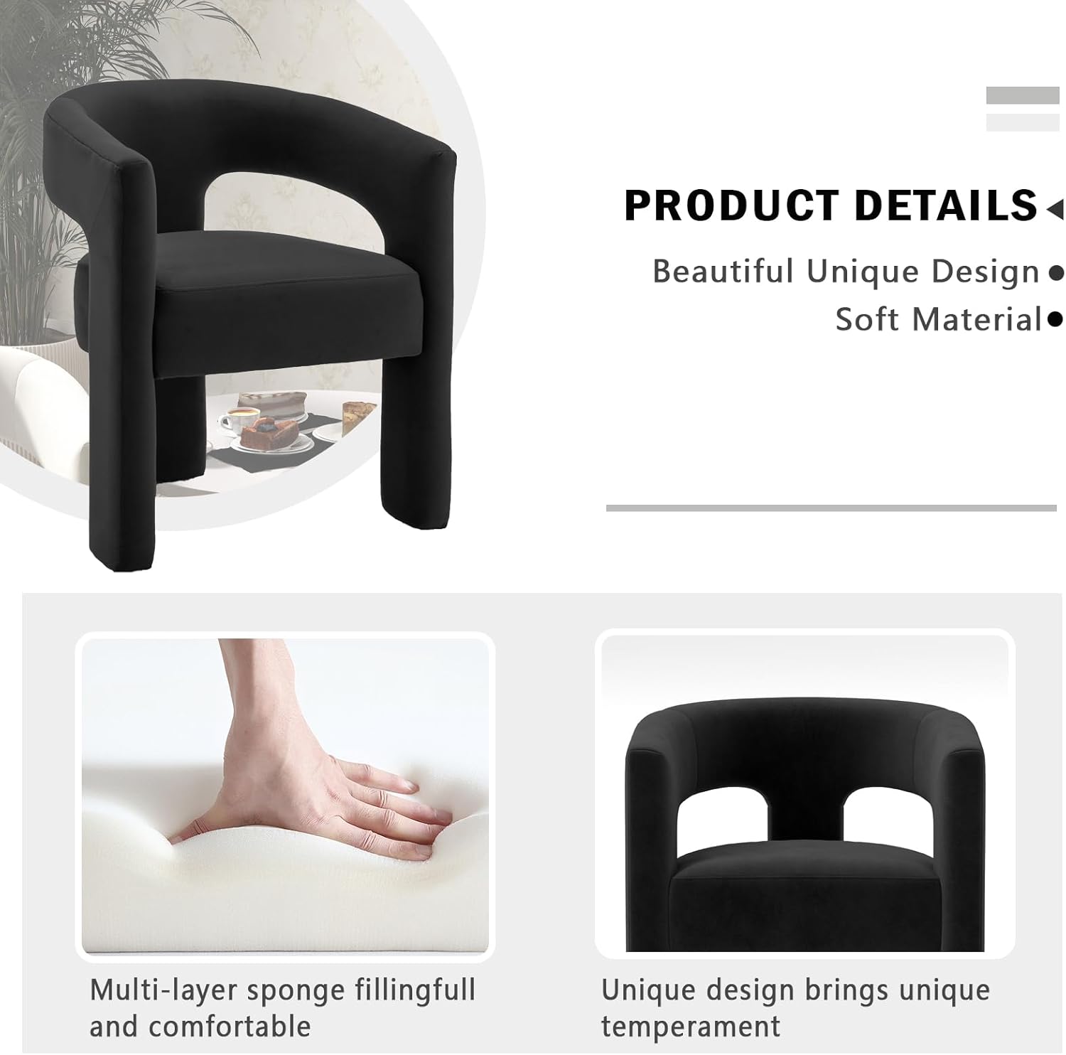 Modern Dining Barrel Chairs, Accent Velvet Upholstered Sherpa Chair with Back,Boucle Vanity Chair Assembled Comfy Armchair for Kitchen/Dining Room/Living Room,Black Only one Black