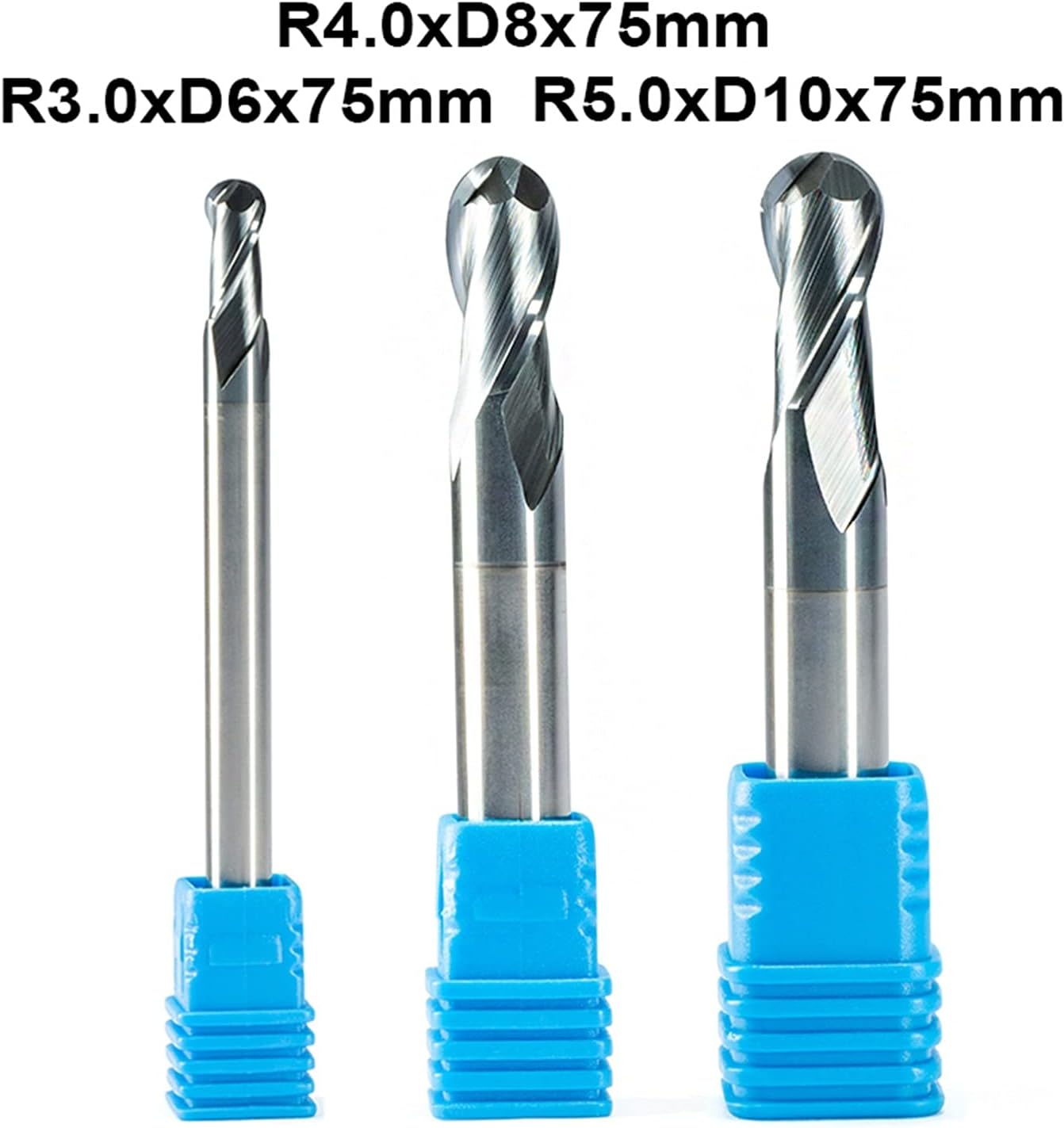 Hardware Milling Cutter 3pc Ball Nose End Mill, 2 Flutes R3.0 R4.0 R5.0 Cnc Milling Cutter, Metal Steel Face Groove Machining HRC55 Coated End Mill OVL 75mm