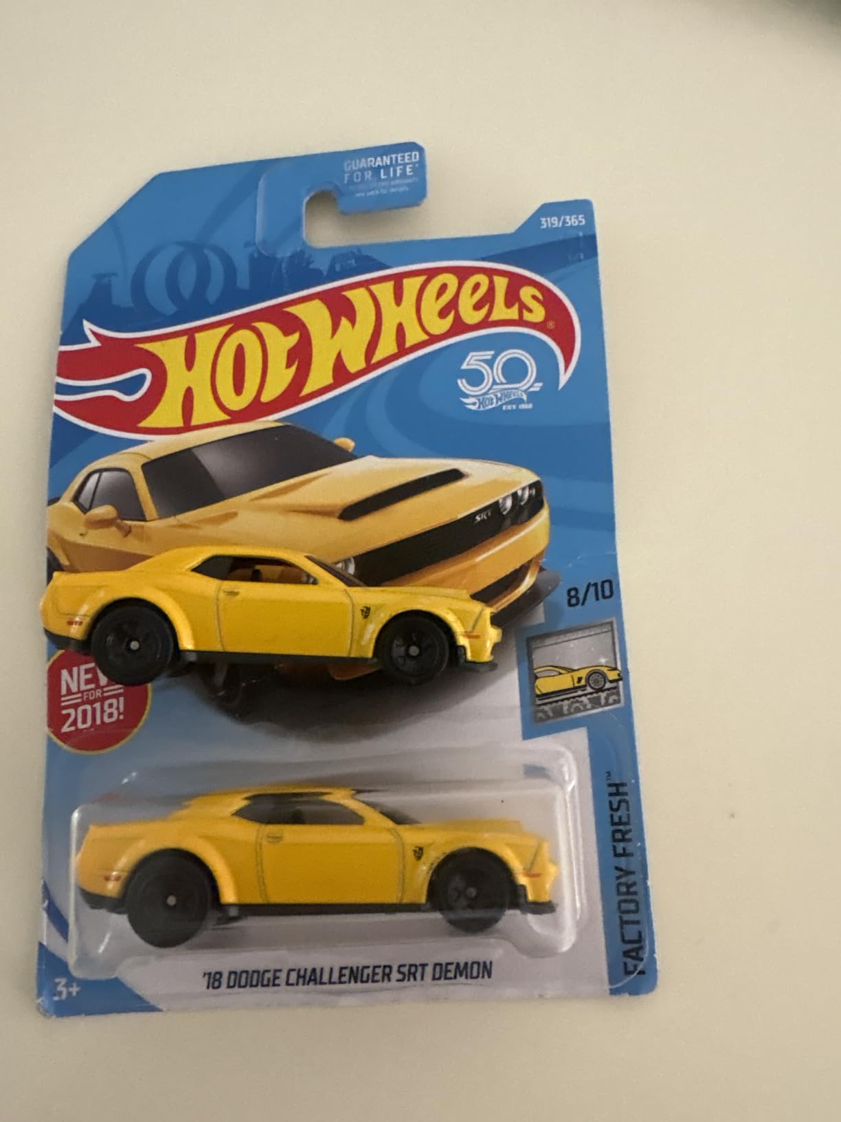 Hot Wheels 2018: Dodge Challenger SRT Demon, Serie HW Factory Fresh, Giallo, Scala 1:64