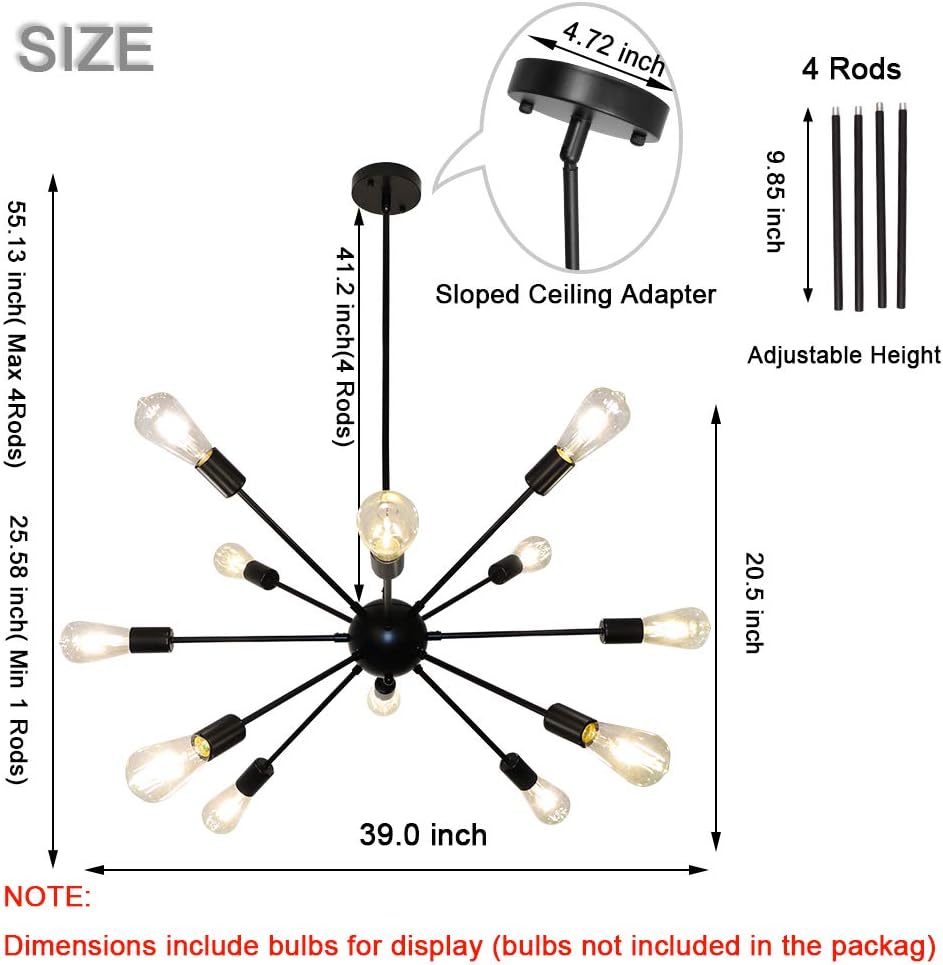70% Off Everything LynPon Black Sputnik Chandelier, 12 Lights Modern Light Fixture Industrial Ceiling Light Mid Century Chandeliers Vintage Pendant Lighting for Dining Room Kitchen Living Room Bedroom
