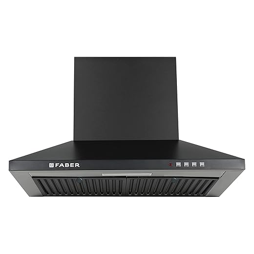 Faber 60 cm 1000 m³/hr Kitchen Chimney (HOOD PLUTO PB BF BK 60, Baffle Filter, Push Button, Black)