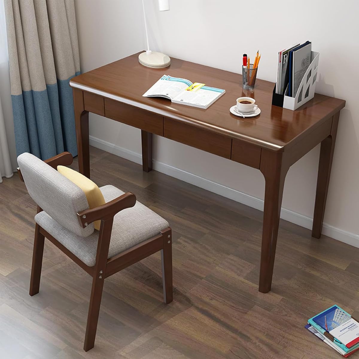 Scrivania moderna in legno massello di metà secolo, tavolo da studio con cassetto portaoggetti, per casa e ufficio compatto (100 cm)