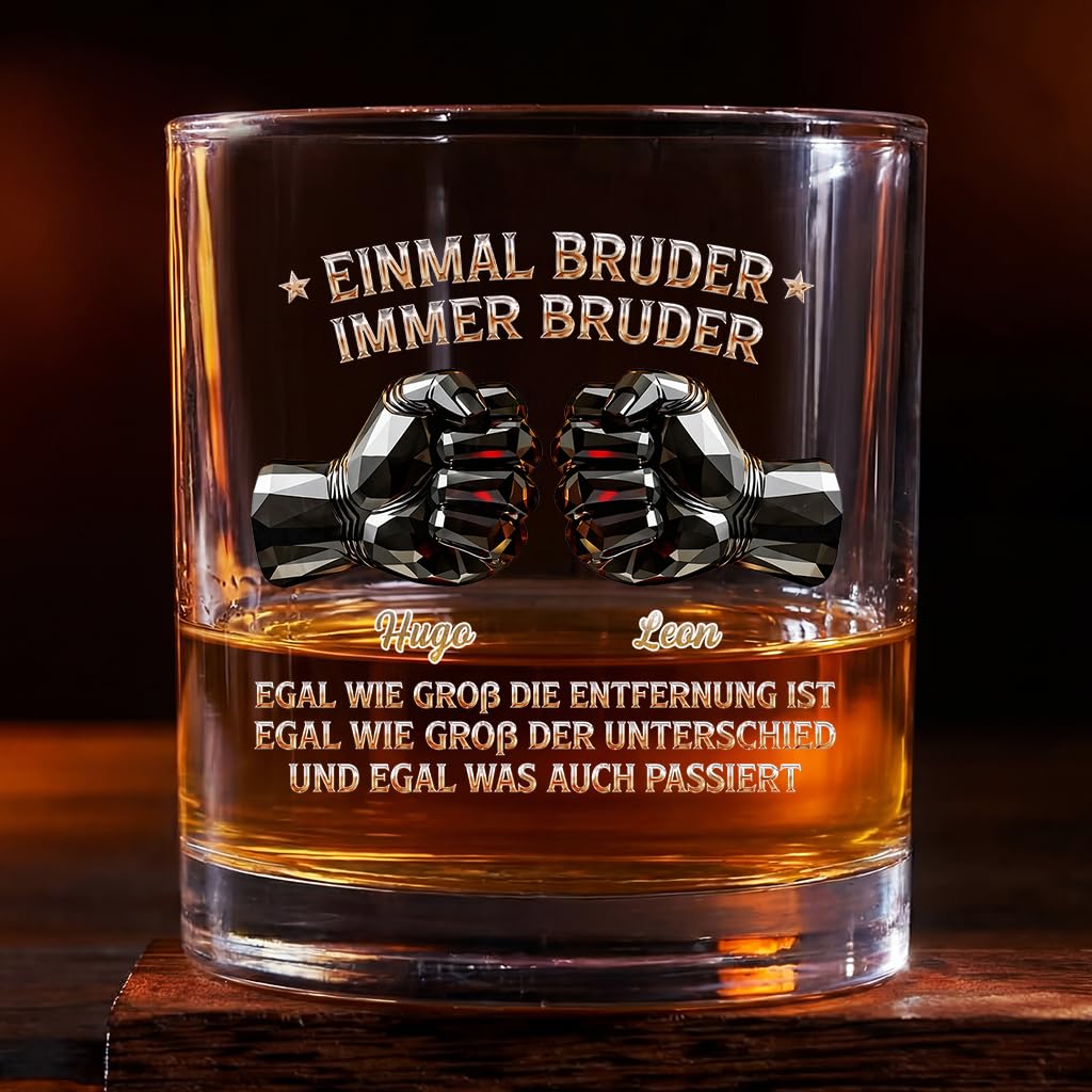 Personalisiertes Whiskyglas Freunde - Einmal Bruder Immer Bruder - whiskyglas mit gravur, whiskey glas personalisiert, whisky geschenke für männer, männer geburtstag (Modell #1)