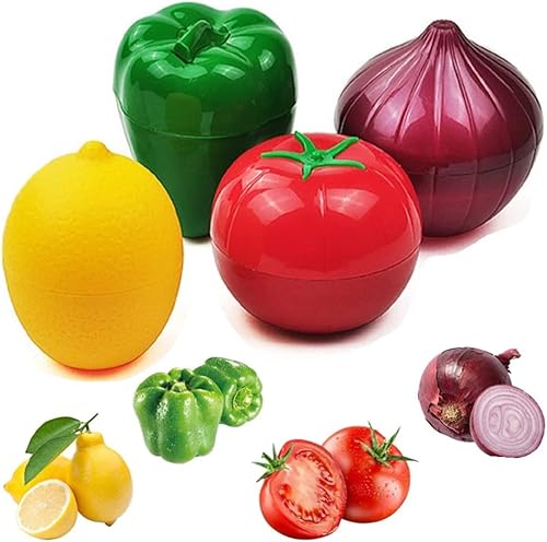Recipientes de almacenamiento de cebolla, tomate, limón, pimiento verde, 4 unidades de verduras y frutas para refrigerador, caja reutilizable de