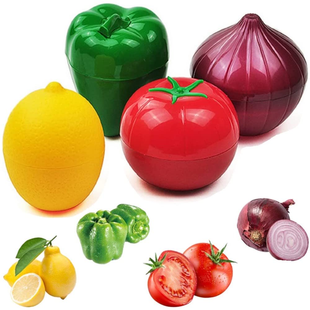 4 Contenitori Per Frutta E Verdura In Silicone E ABS - Forma Di Avocado, Pomodoro, Limone E Cipolla, Riutilizzabili, Per Frigorifero