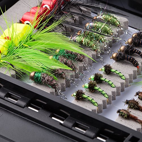 Image of BASSDASH Fly Fishing Flies Kit Fly Assortment Trout Bass Fishing with Fly Box with Dry /Wet Flies, Nymphs, Streamers, Popper