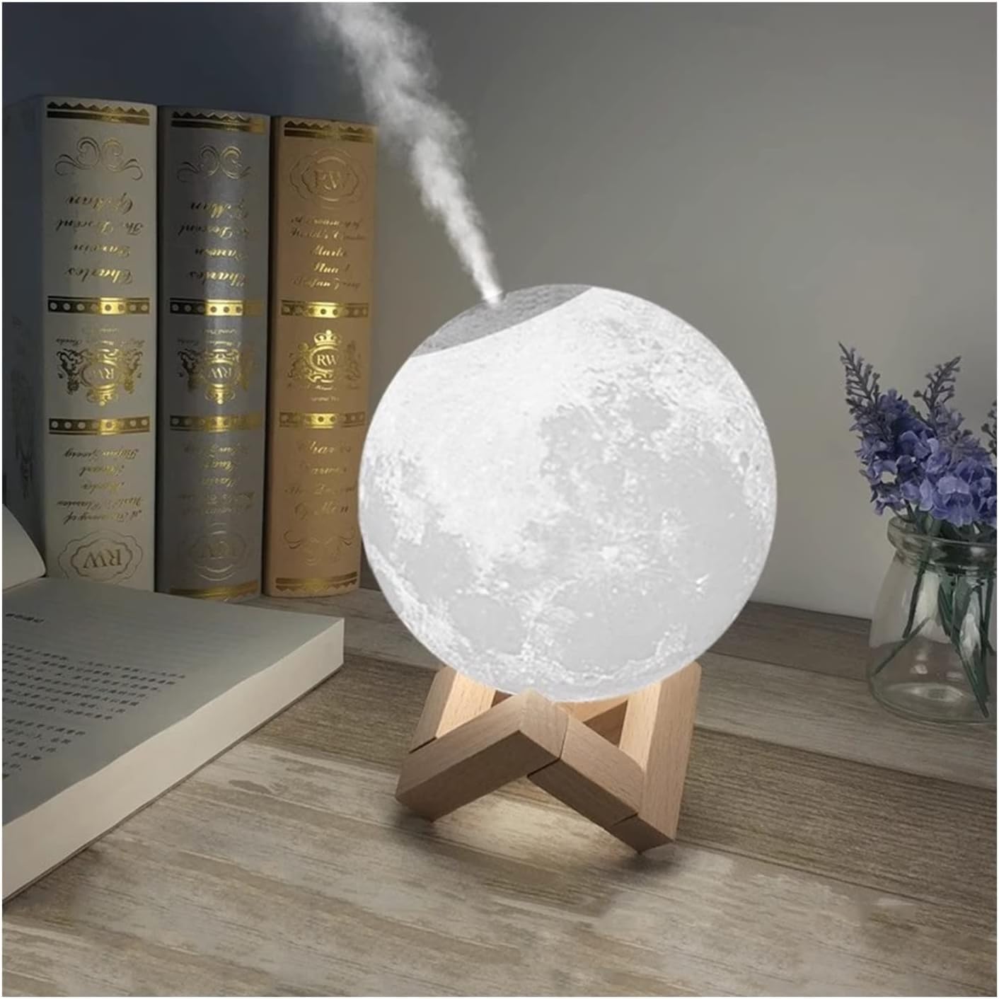 Do użytku domowego Nawilżacze 880ML nawilżacz powietrza ultradźwiękowy dyfuzor olejków eterycznych USB 3D stereoskopowy księżyc lampka nocna Mist Maker Humidificador nawilżacze do sypialni(Nero)