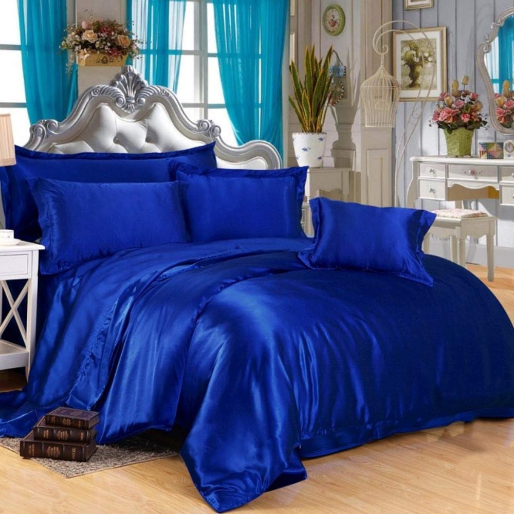 Royal Blue Satin, (Super King Plus 120x120) Inch, Luxury Satin Duvet Cover - Soft Satin 3- Pcs Luxury Silky Sheets, Silk-Like Smooth and Wrinkle