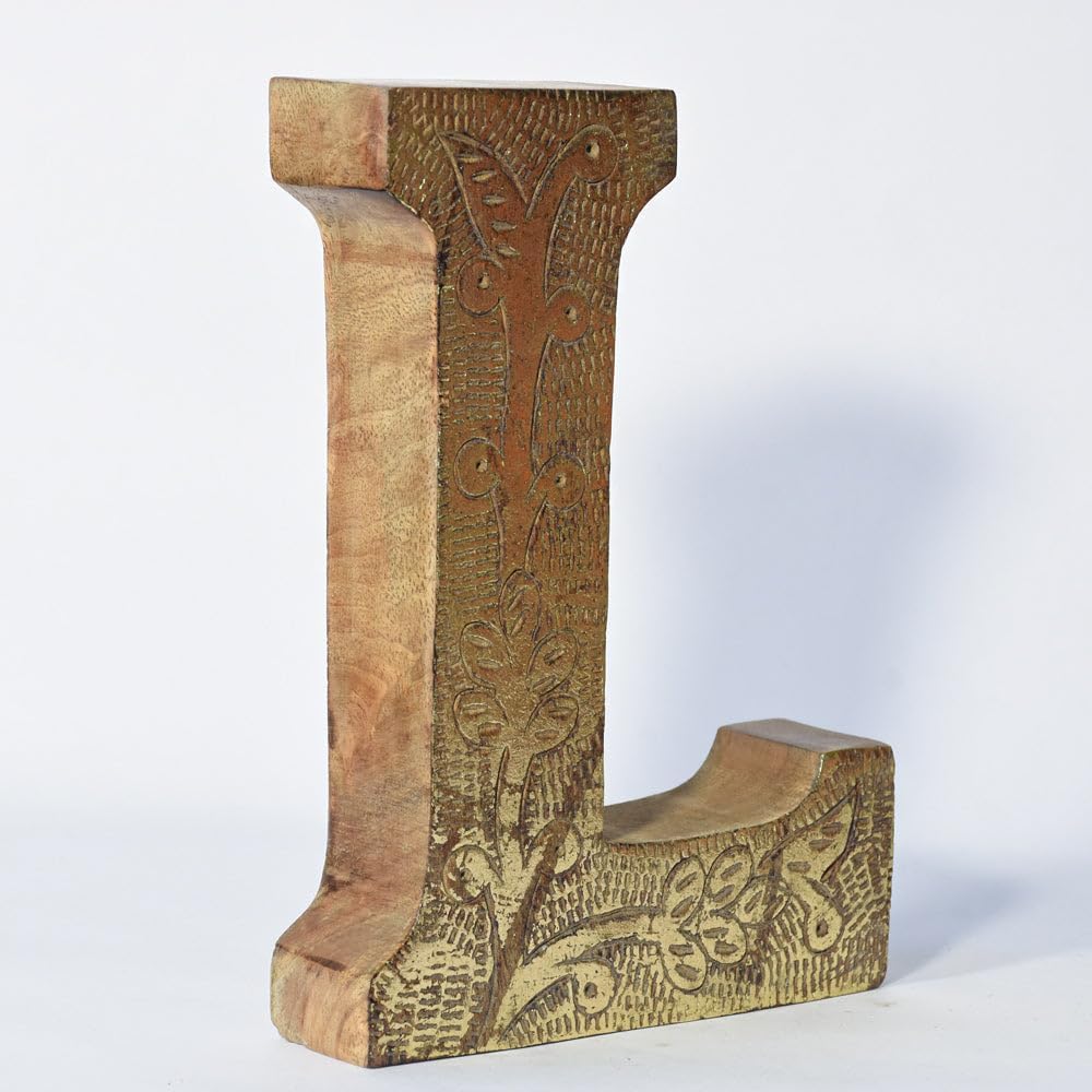 Vintage Natural Gold Handmade Eco-Friendly L Alphabet Letter Block for Wall Mount & Table Top Décor