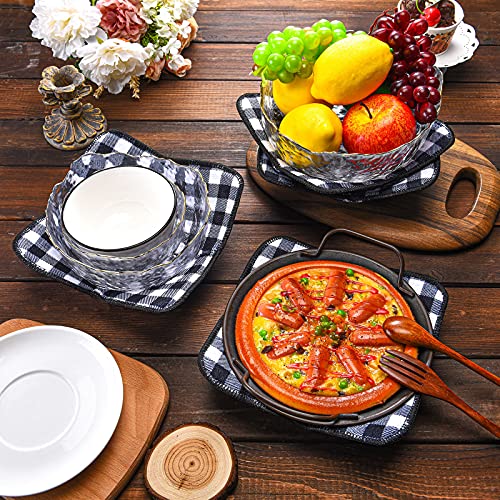 4 Pieces Buffalo Plaid Bowl Holders Sponge And Microfiber Small Bowls Holder Bowl Potholders For Microwave Bowl Food Warmer For Home Kitchen And Hot Bowl Holder (Black, White) #TOP2