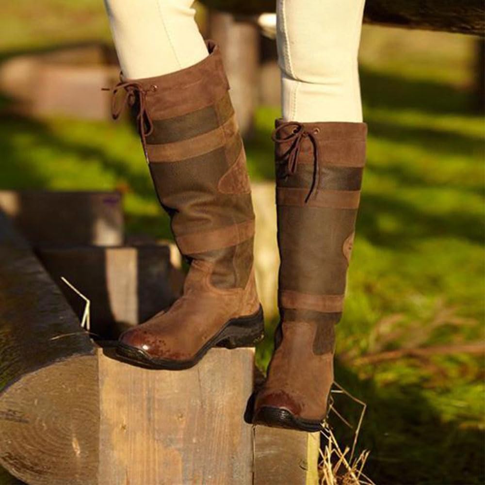 Bottes D'équitation Chaussures à Lacets En Cuir PU Bottes D'équitation Légères Pour Femmes, Dames (Light Brown,40)