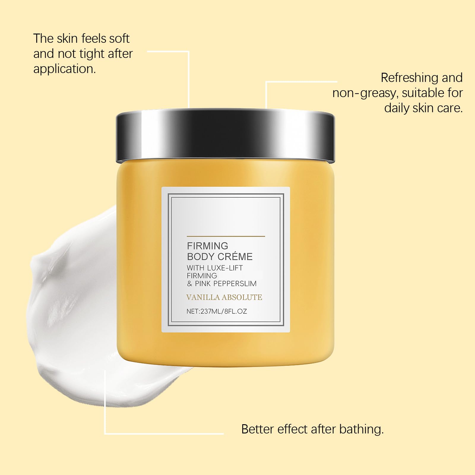 Straffende Und Straffende Körpercreme, Vanille-Körperlotion Mit Luxuriösem Straffungskomplex Und Rosa Pfefferextrakt, Pflegt Trockene Haut Und Sorgt Für Sichtbar Straffere Haut (4pcs)