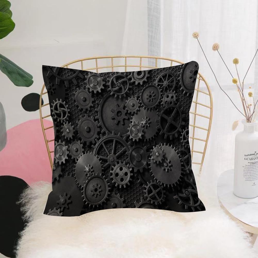 Hyosxw Metal Gears And Cogwheels Steam Punk Backgro - A2 Cushion Cover,Throw Pillow Case Home Decorative For Living Room Bedroom Sofa Chair 18X18 Inch,Metal Gears And Cogwheels Steam Punk Background 3D Illustration,Pillowcase 45X45cm