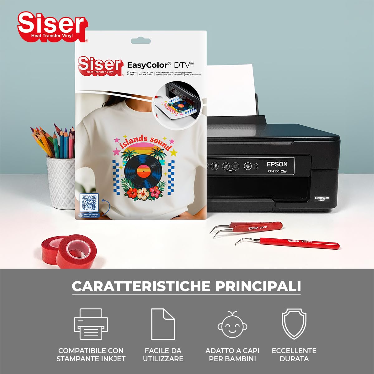 Siser Craft Pack Easy Color DTV - Set da 10 fogli A4 di Termovinile Compatibile con Stampanti Inkjet a Getto d'Inchiostro, Vinile Termoadesivo Stampabile