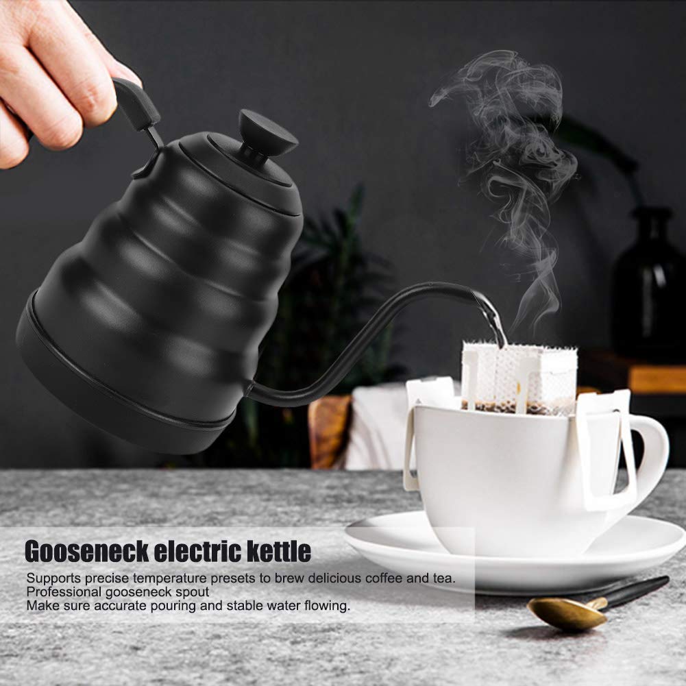 Hervidor de agua eléctrico de cuello de cisne, hervidor de café y té de acero inoxidable de 1.2 L hervido con un clic de 1000 W pantalla digital LED control de temperatura variable cronómetro de p