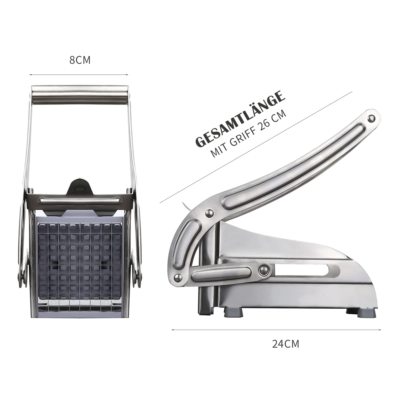 Coupe Frite Professionnel, Coupe-Frites en Acier Inoxydable,Coupe Frites Manuel, Coupe Pomme de Terre avec 2 Inserts de Coupe, Accessoires pour Friteuse, Antidérapant, pour Oignon, Carotte