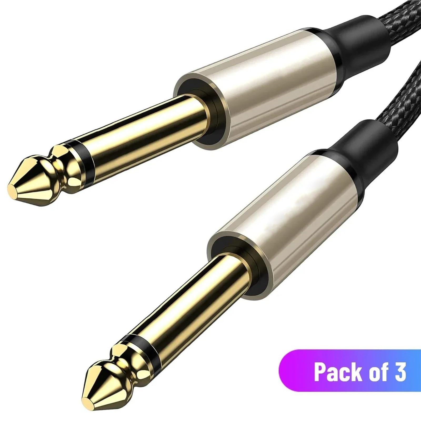 Kabel Do Gitary 1/4 Cala Wyjście Gitarowe 6,35 Mm Męski Przewód Mono Do Wzmacniacza Głośnikowego Klawiatury Basowej Fortepianu(Pack of 3,300cm)