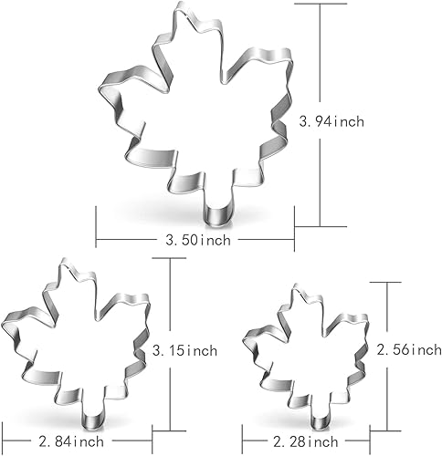 Miniatura 6 de Juego de cortadores de galletas de hoja de arce, tamaño 4 pulgadas, 3.1 pulgadas, 2.5 pulgadas, 3 piezas, cortadores de galletas de fondant