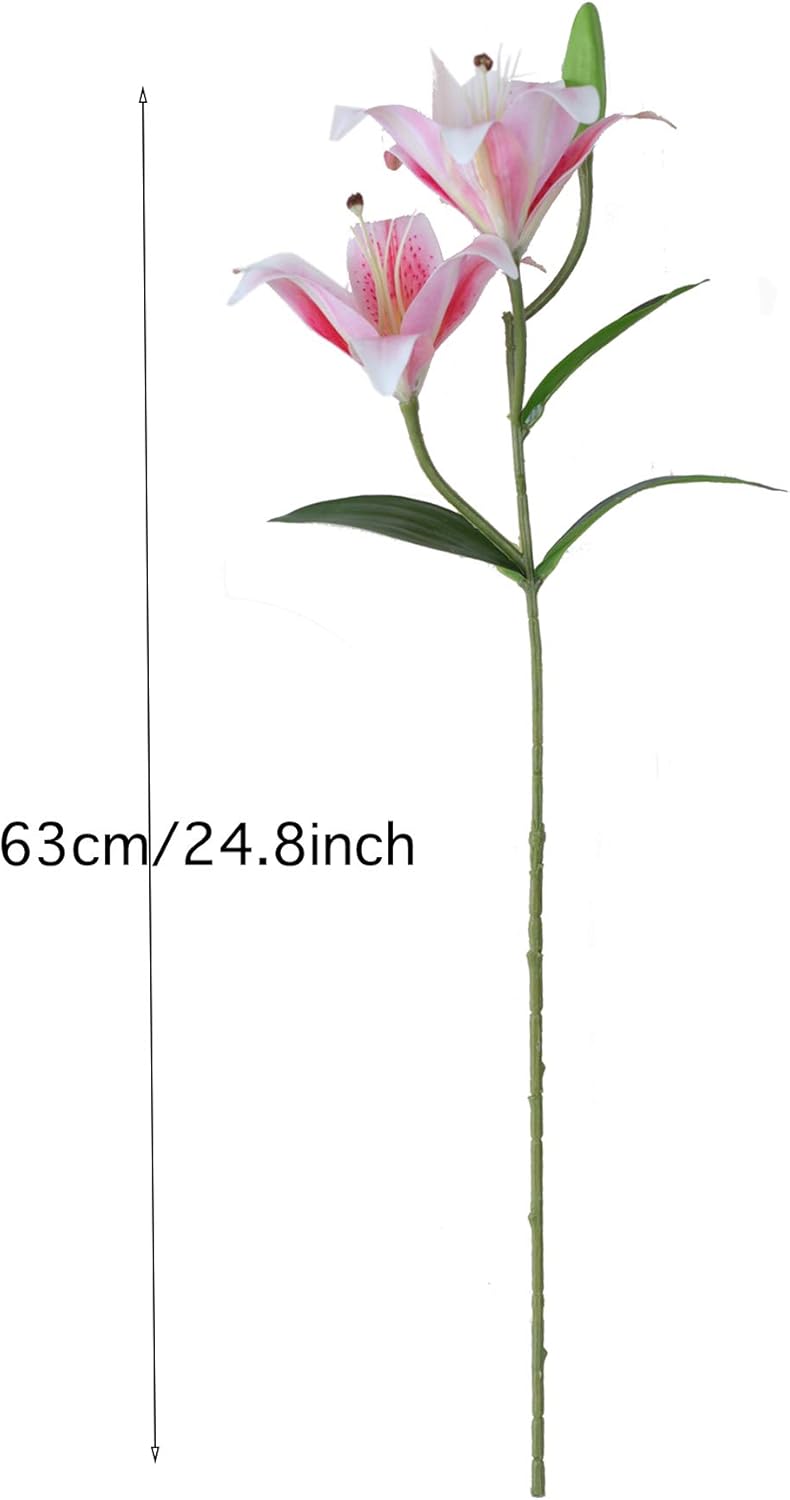 6 Pack Artificial Lily Flowers Full Bloom Fake Latex Real Touch Artificial Flower Bouquets with 3 Heads Wedding Party Decor Home Décor (Rosy) - Image 5