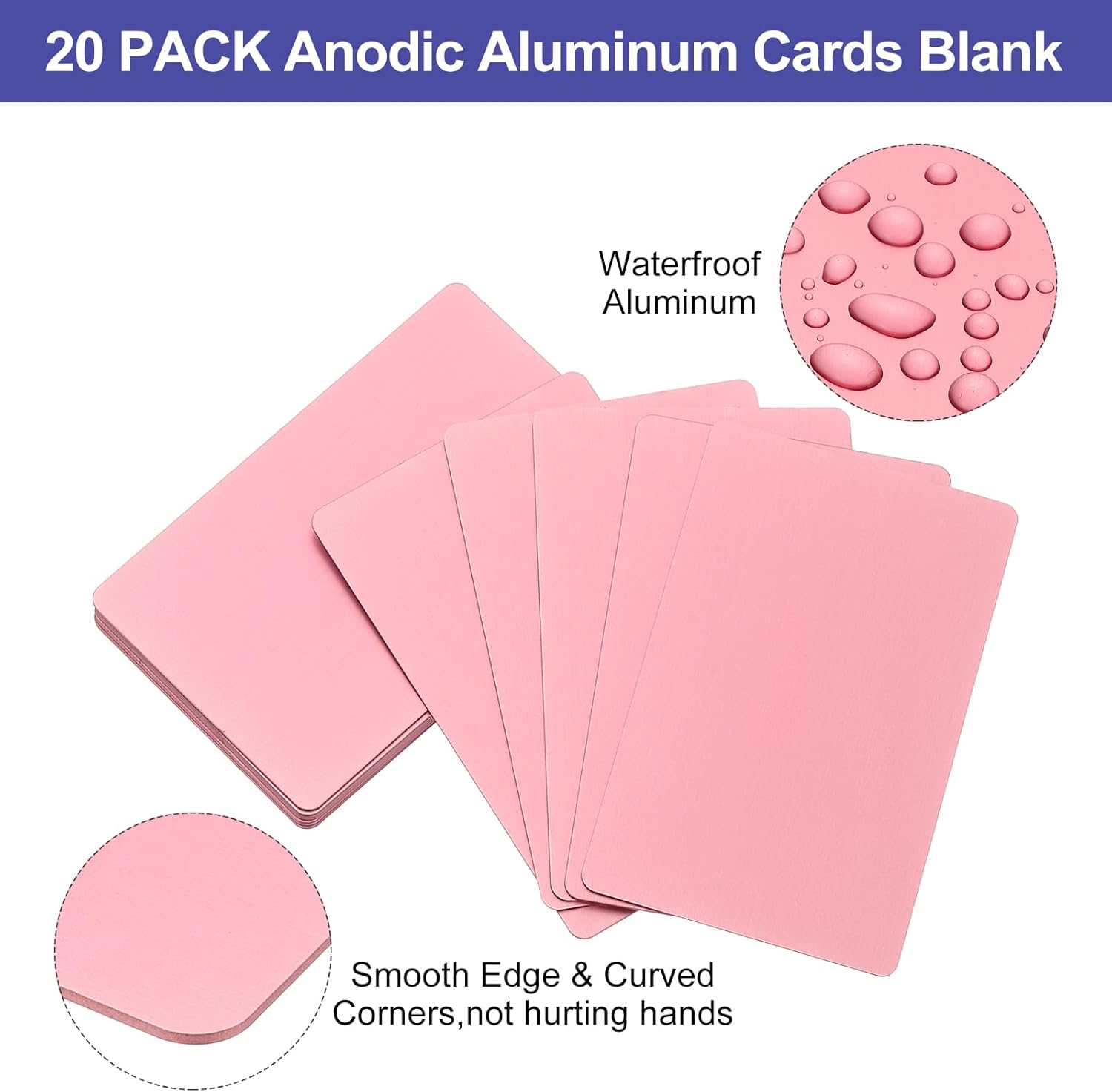 PATIKIL 20 Pack Metal Business Cards Anodized 0.8mm Thick Anodized Aluminum Blanks Name Card 3.4x2.1Inch Laser Engrave Printable Name Card for Custom DIY, Pink