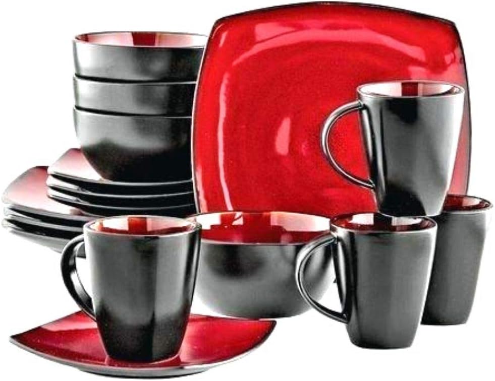 Square Dinner Plates Set Of 16 Red Ceramic Formal Dining Microwavable Dish Colored Crockery And Elegant Colorful Tableware Unique Dinnerware For Modern Restaurant And eBook By NAKSHOP