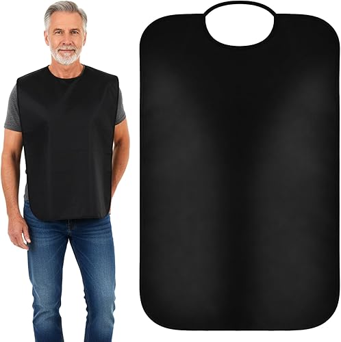 Baberos para adultos para comer, baberos de doble capa para comer, baberos negros para adultos mayores con atrapa migas, impermeable, lavable,