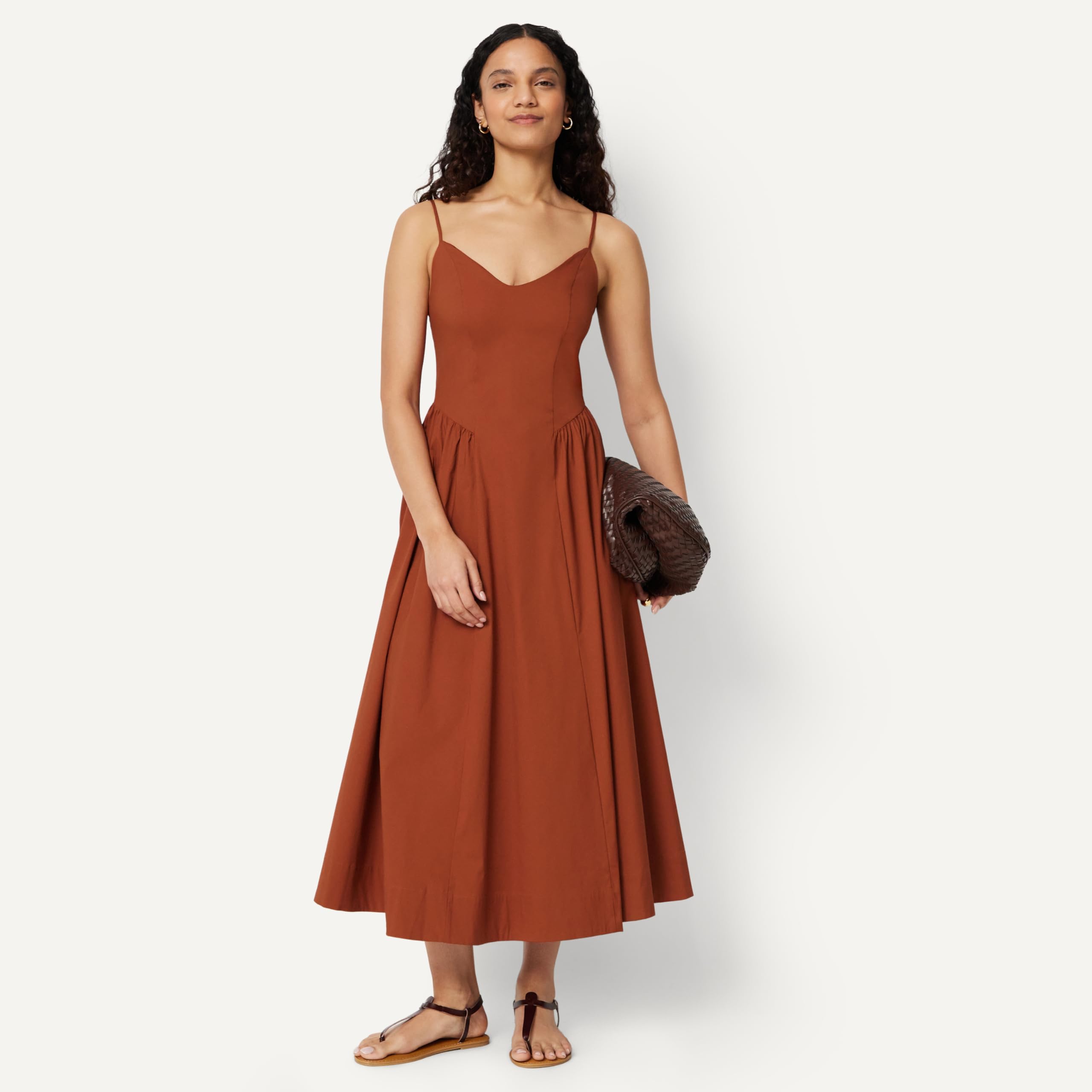Amazon Essentials Femme Robe midi ajustée et évasée en Popeline de Coton à Bretelles Fines